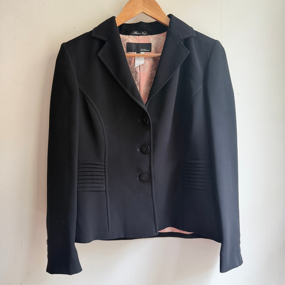 Les Copains Pleated Waist Blazer Jacket Black IT 44 US 8